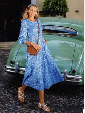 Pink City Prints Tuckernuck Cornflower Lolita Isabel Dress Blue Smocked Midi SM